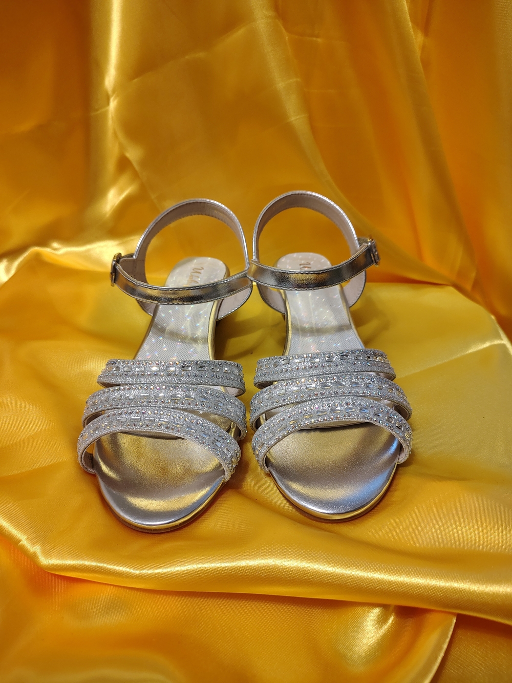 Rhinestone Strappy Silver Ankle-Strap Sandals